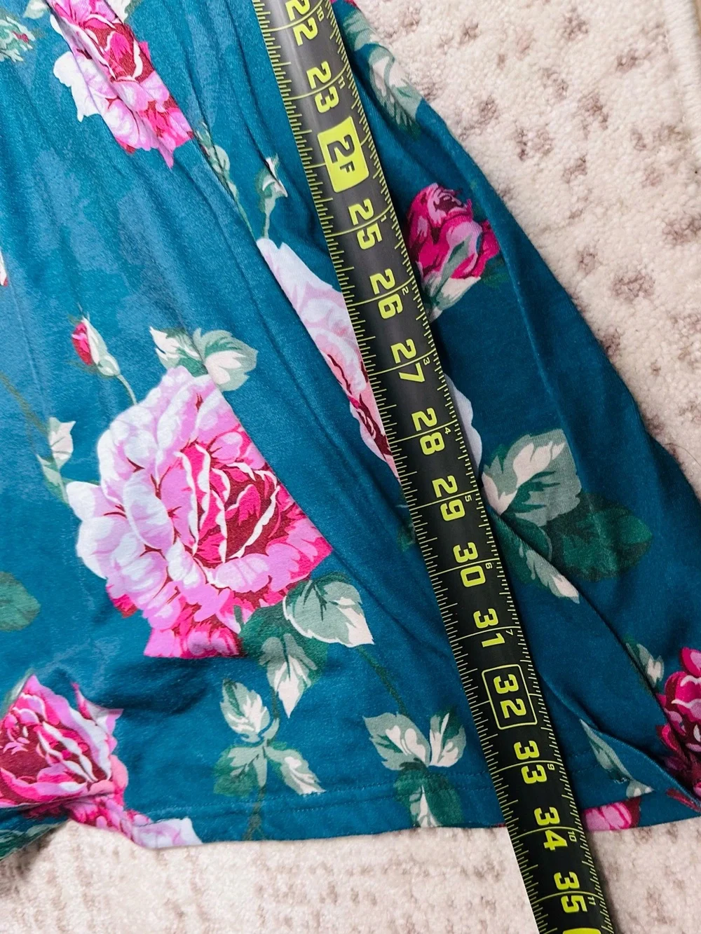 PatPat Teal Floral Knit Dress with Pink Accents